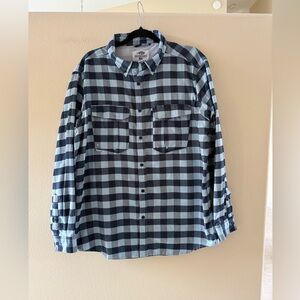 AFTCO Blue Plaid Fishing/Boating Casual Button Down Shirt Vented